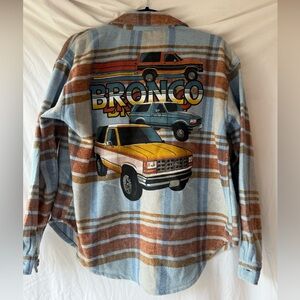 FORD BRONCO Women's Plaid Blue Brown Graphic Flannel Shirt
